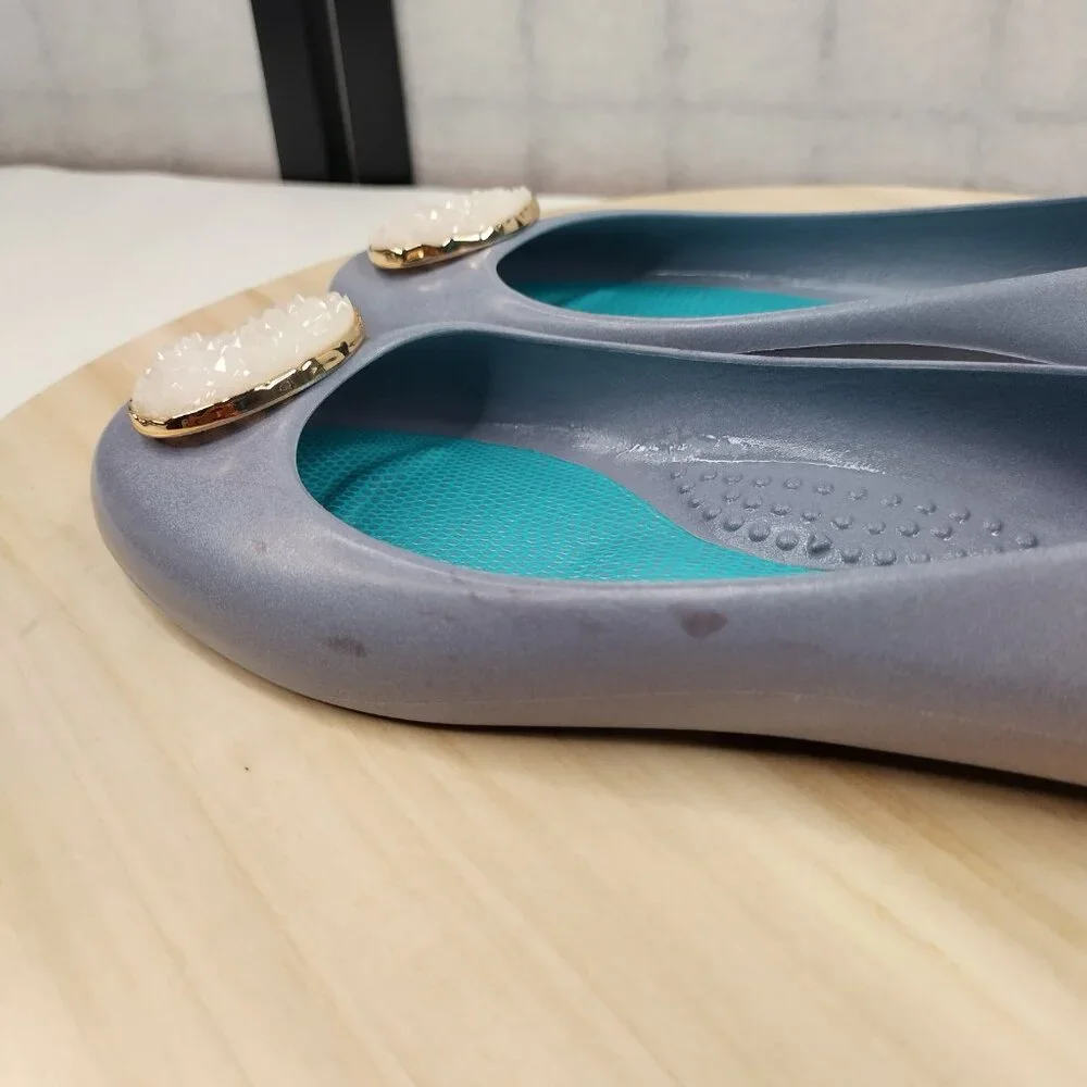 OKA B. Jelly Rubber Ballet Flats Heather Blue w/ Deco Geode Women US 8